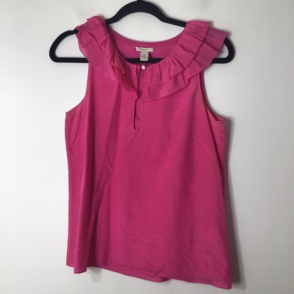 J Crew top silk pink sleeveless ruffle feminine classic career modest boho 4